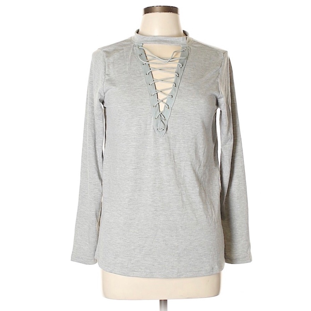 Entro Grey Lace Up Top New With Tags